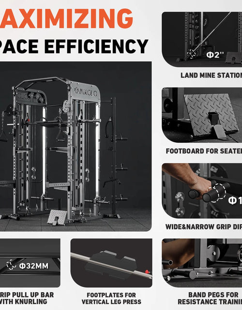 Load image into Gallery viewer, Smith Machine, All-In-One Power Rack Cage with Vertical Leg Press, 2000LBS Power Cage Squat Rack with Smith Bar, Dual Pulley Cable Crossover System for Home Gym with Weight Bench
