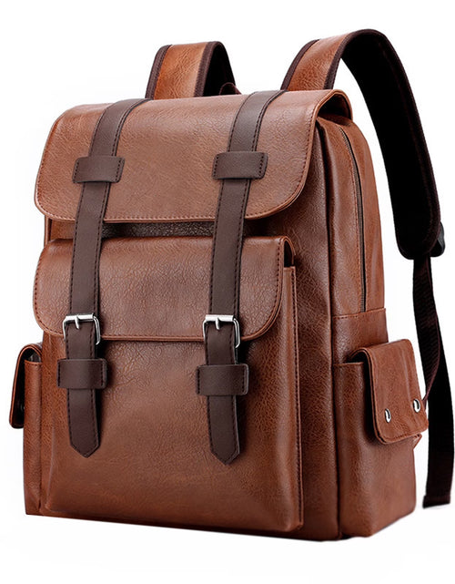 Load image into Gallery viewer, Brown Leather Laptop Backpack for Men, Work Business Travel Office Backpack College Bookbag, Casual Waterproof Computer Backpack Fits Notebook 15.6 Inch
