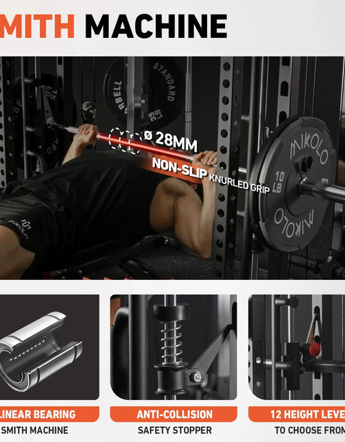 Load image into Gallery viewer, Smith Machine, All-In-One Power Rack Cage with Vertical Leg Press, 2000LBS Power Cage Squat Rack with Smith Bar, Dual Pulley Cable Crossover System for Home Gym with Weight Bench
