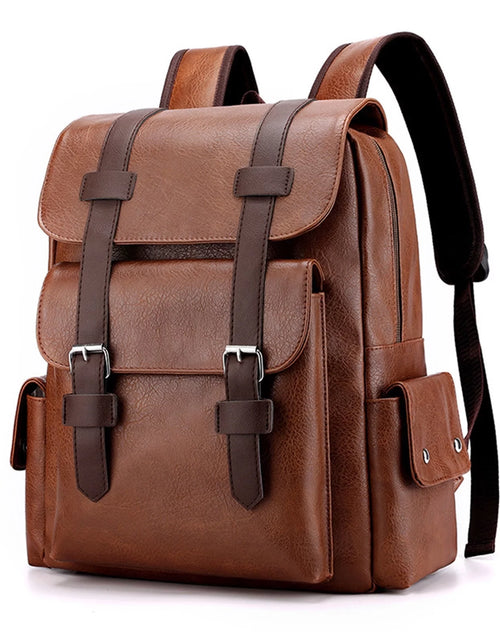 Load image into Gallery viewer, Brown Leather Laptop Backpack for Men, Work Business Travel Office Backpack College Bookbag, Casual Waterproof Computer Backpack Fits Notebook 15.6 Inch
