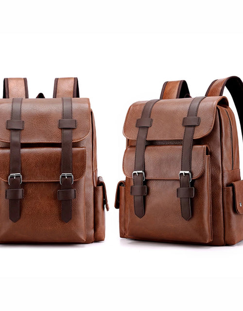 Load image into Gallery viewer, Brown Leather Laptop Backpack for Men, Work Business Travel Office Backpack College Bookbag, Casual Waterproof Computer Backpack Fits Notebook 15.6 Inch
