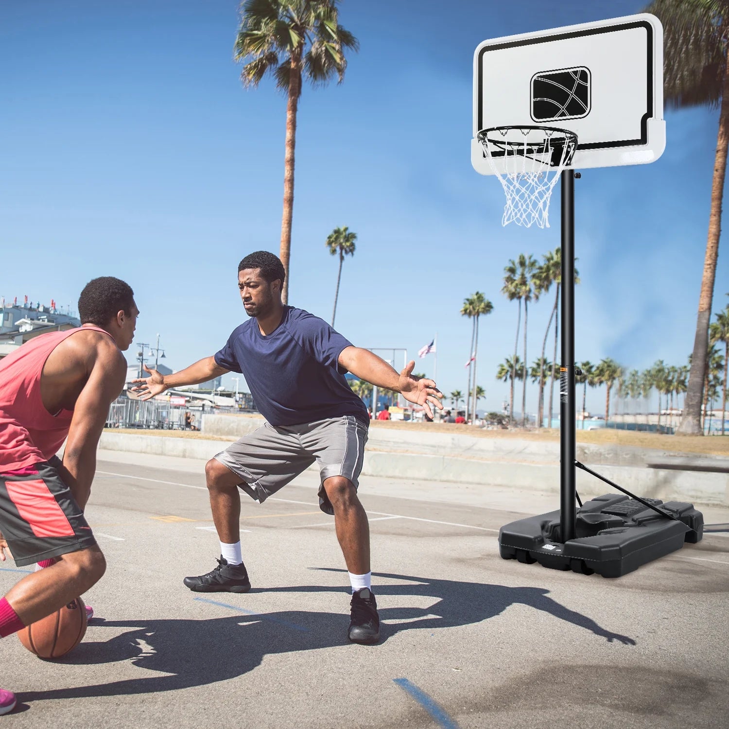 44In Basketball Hoop Adjustable Height 6.56Ft-10Ft Goal Durable Outdoor Portable Basketball System for All Age Ranges White