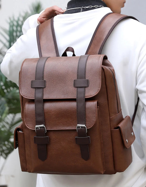 Load image into Gallery viewer, Brown Leather Laptop Backpack for Men, Work Business Travel Office Backpack College Bookbag, Casual Waterproof Computer Backpack Fits Notebook 15.6 Inch
